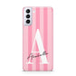 Personalised Pink Stripes Initial Samsung S21 Plus Phone Case