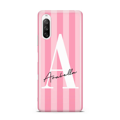 Personalised Pink Stripes Initial Sony Xperia 10 III Case