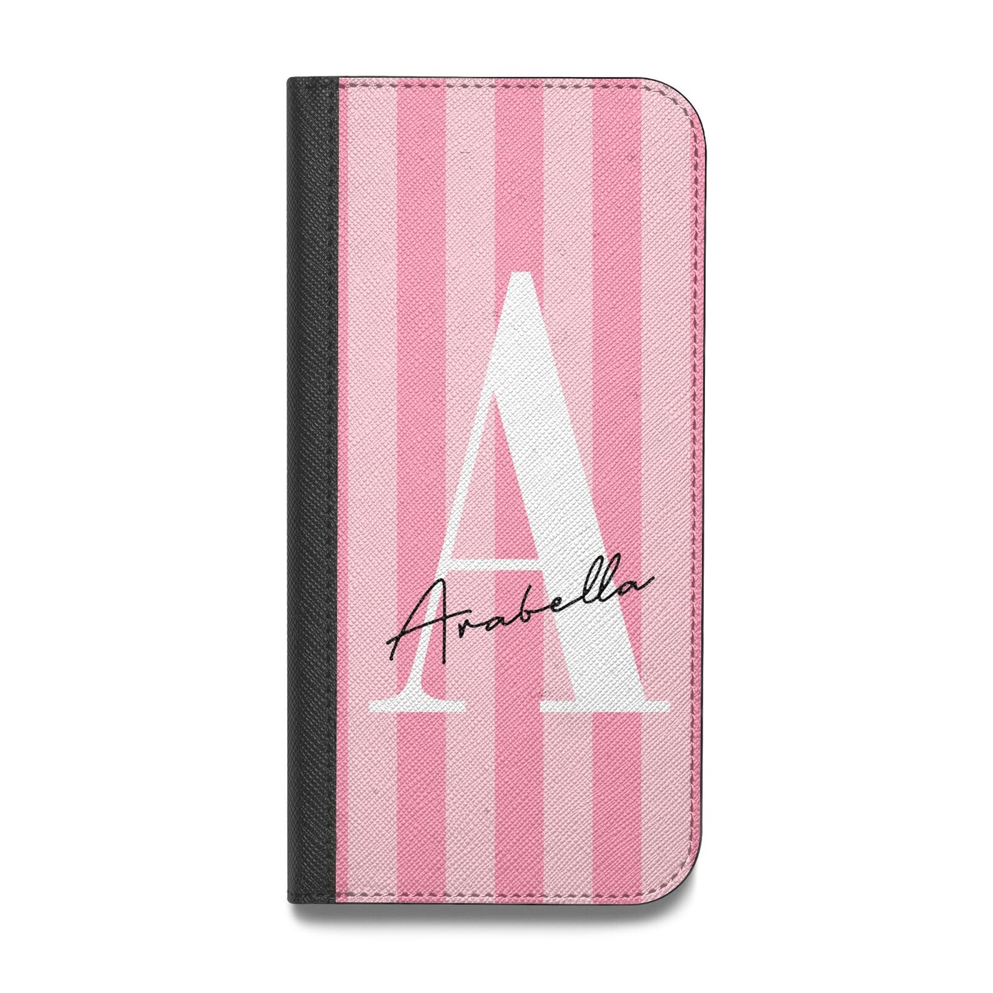 Personalised Pink Stripes Initial Vegan Leather Flip Samsung Case