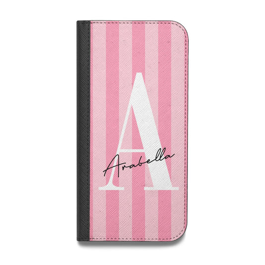Personalised Pink Stripes Initial Vegan Leather Flip Samsung Case