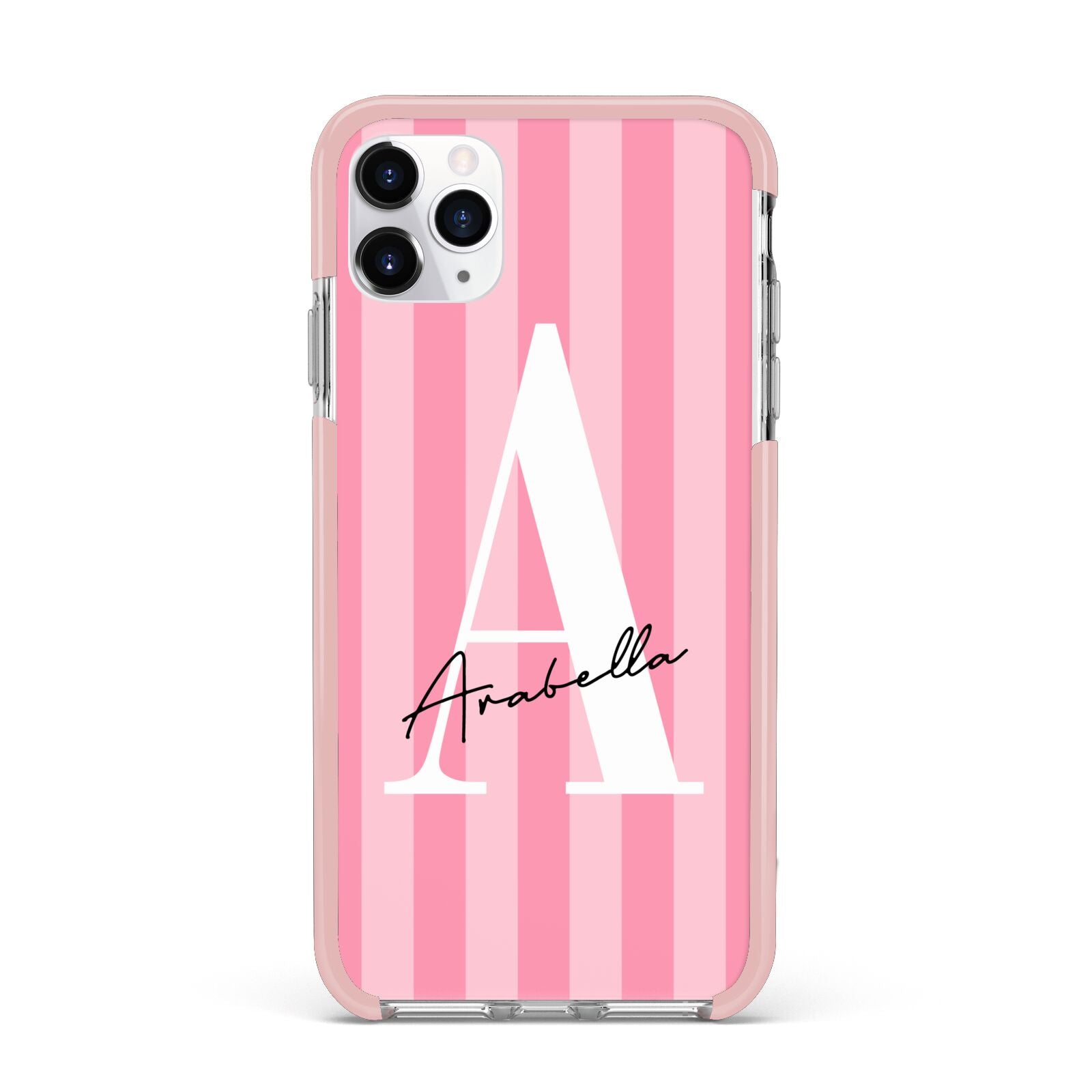 Personalised Pink Stripes Initial iPhone 11 Pro Max Impact Pink Edge Case