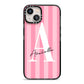 Personalised Pink Stripes Initial iPhone 13 Black Impact Case on Silver phone