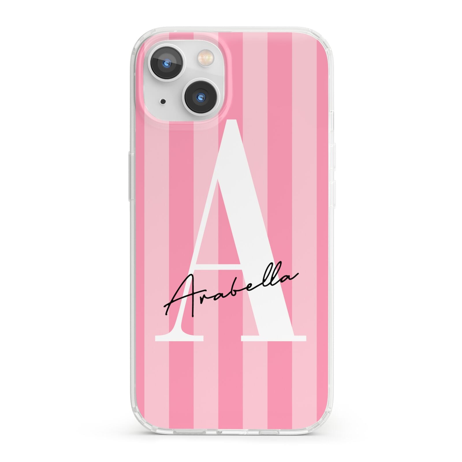Personalised Pink Stripes Initial iPhone 13 Clear Bumper Case