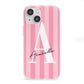 Personalised Pink Stripes Initial iPhone 13 Mini Clear Bumper Case