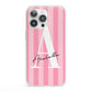 Personalised Pink Stripes Initial iPhone 13 Pro Clear Bumper Case