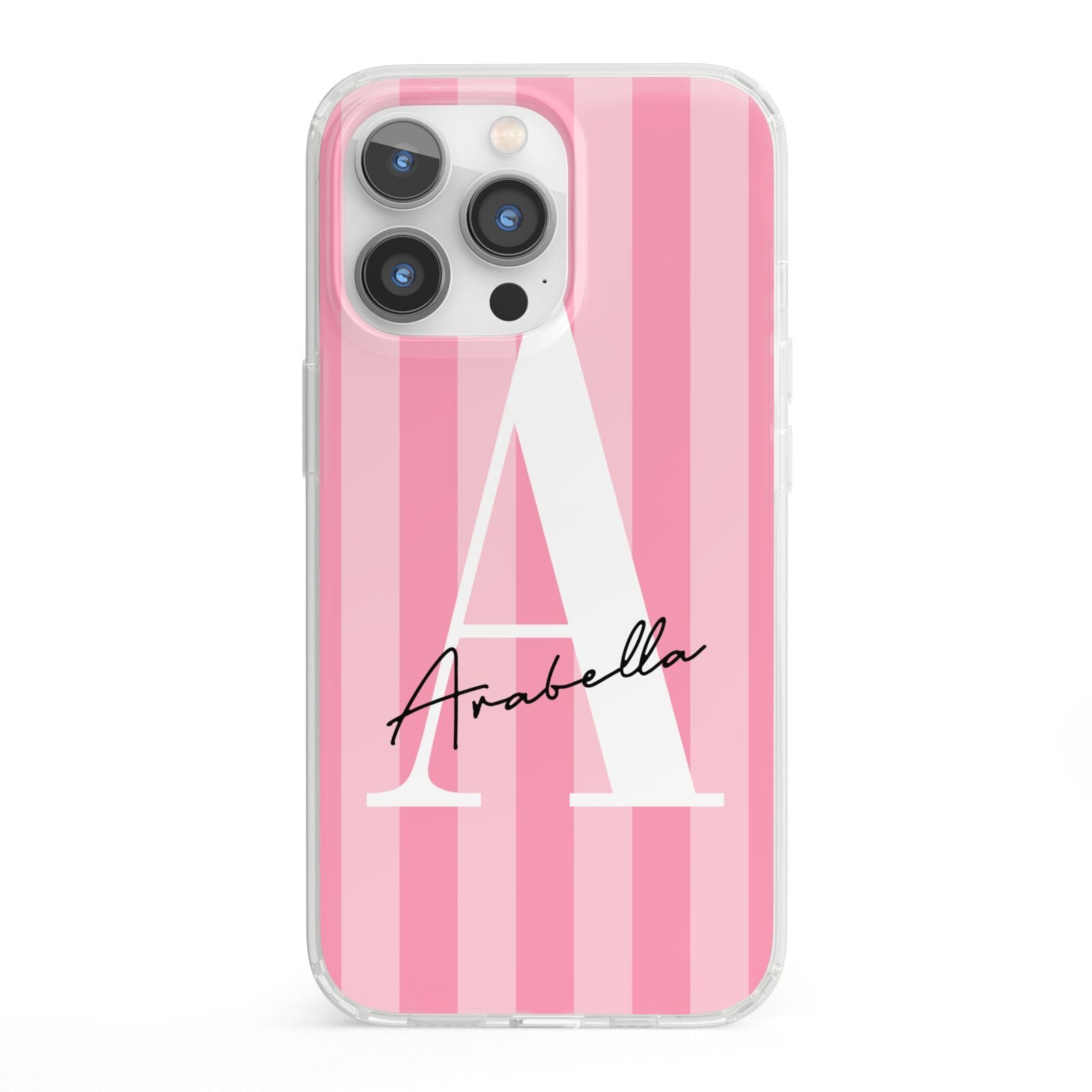 Personalised Pink Stripes Initial iPhone 13 Pro Clear Bumper Case