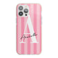 Personalised Pink Stripes Initial iPhone 13 Pro Max TPU Impact Case with Pink Edges