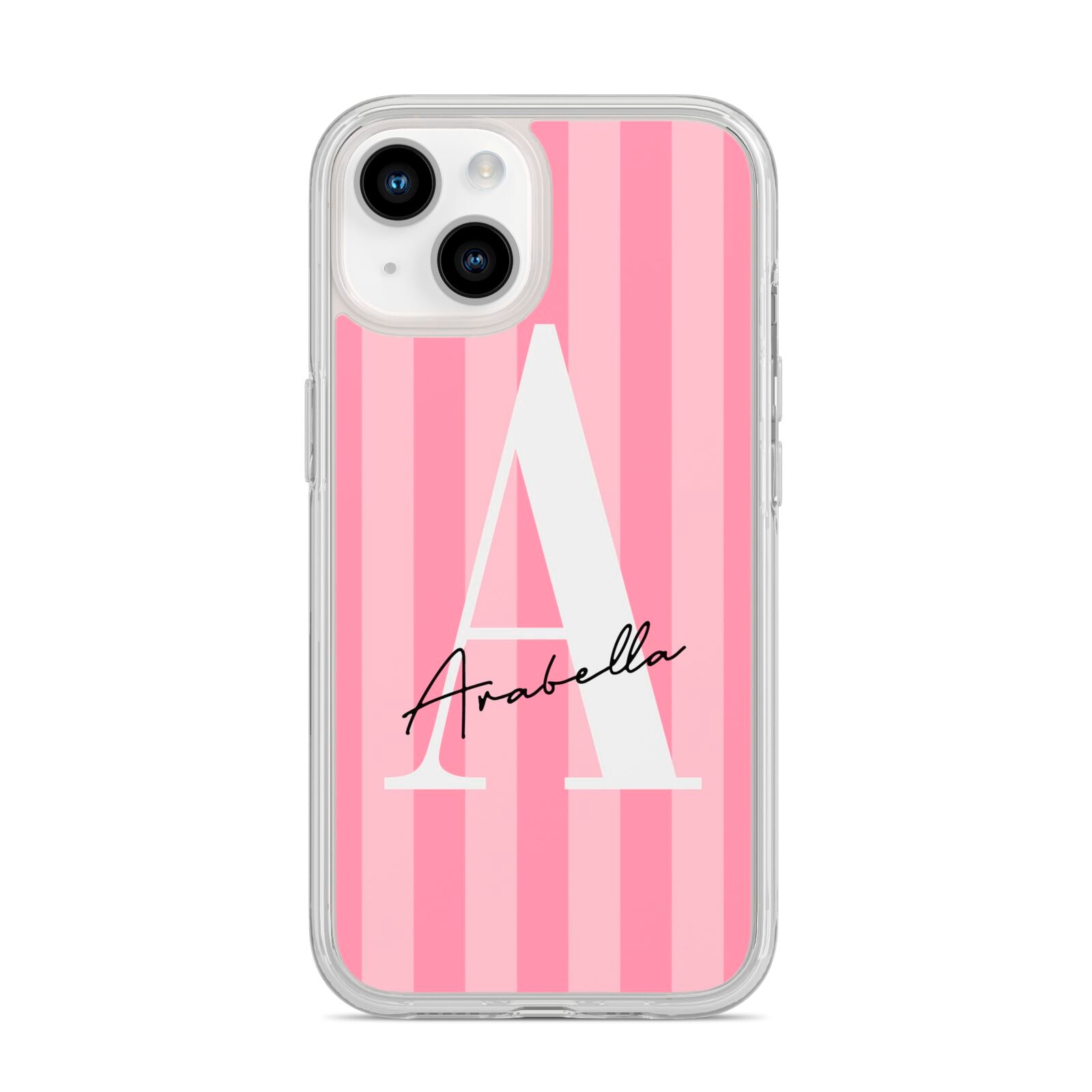 Personalised Pink Stripes Initial iPhone 14 Clear Tough Case Starlight