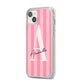 Personalised Pink Stripes Initial iPhone 14 Plus Clear Tough Case Starlight Angled Image