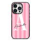 Personalised Pink Stripes Initial iPhone 14 Pro Black Impact Case on Silver phone