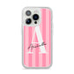 Personalised Pink Stripes Initial iPhone 14 Pro Clear Tough Case Silver