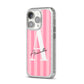 Personalised Pink Stripes Initial iPhone 14 Pro Glitter Tough Case Silver Angled Image