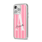 Personalised Pink Stripes Initial iPhone 14 Pro Max Clear Tough Case Silver Angled Image