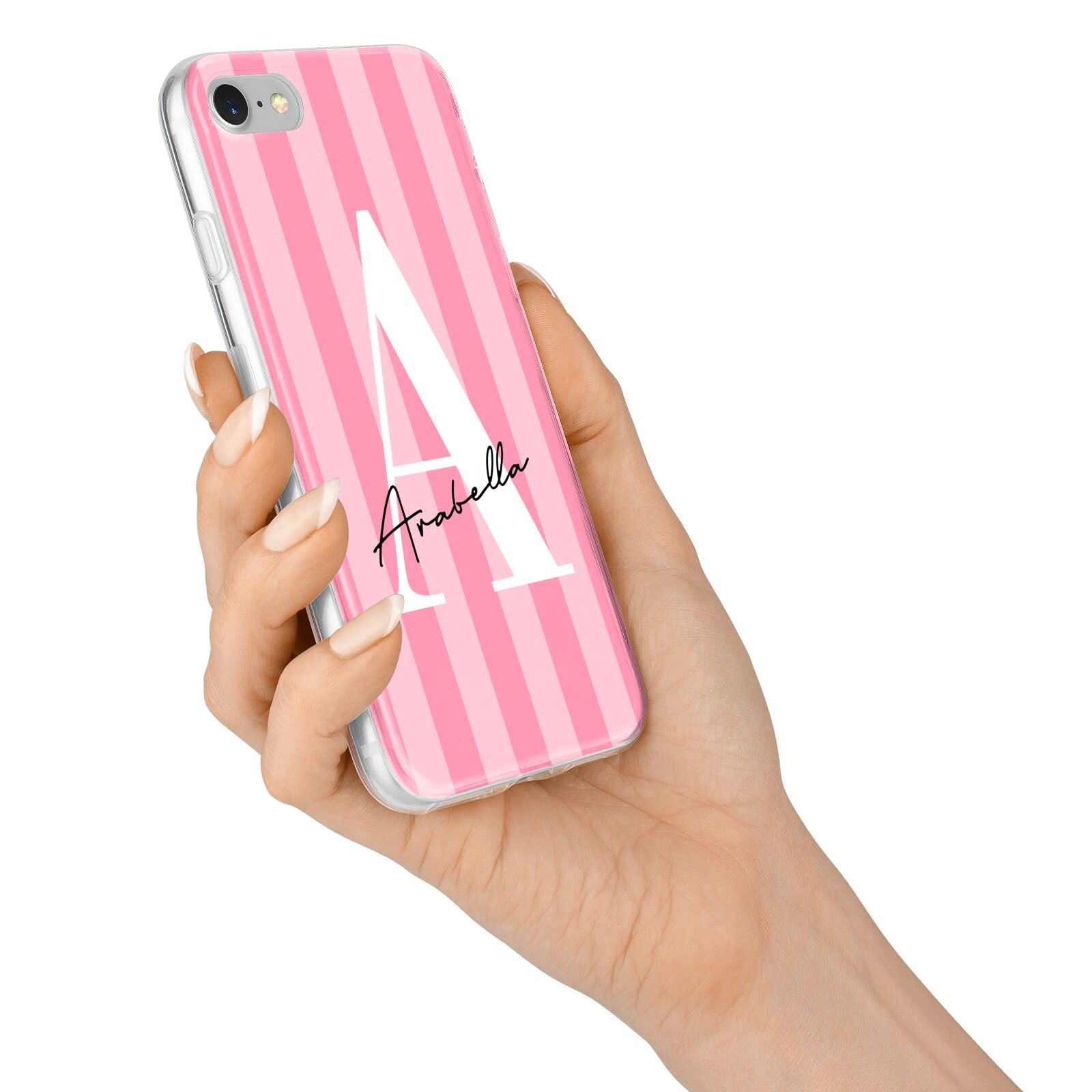 Personalised Pink Stripes Initial iPhone 7 Bumper Case on Silver iPhone Alternative Image
