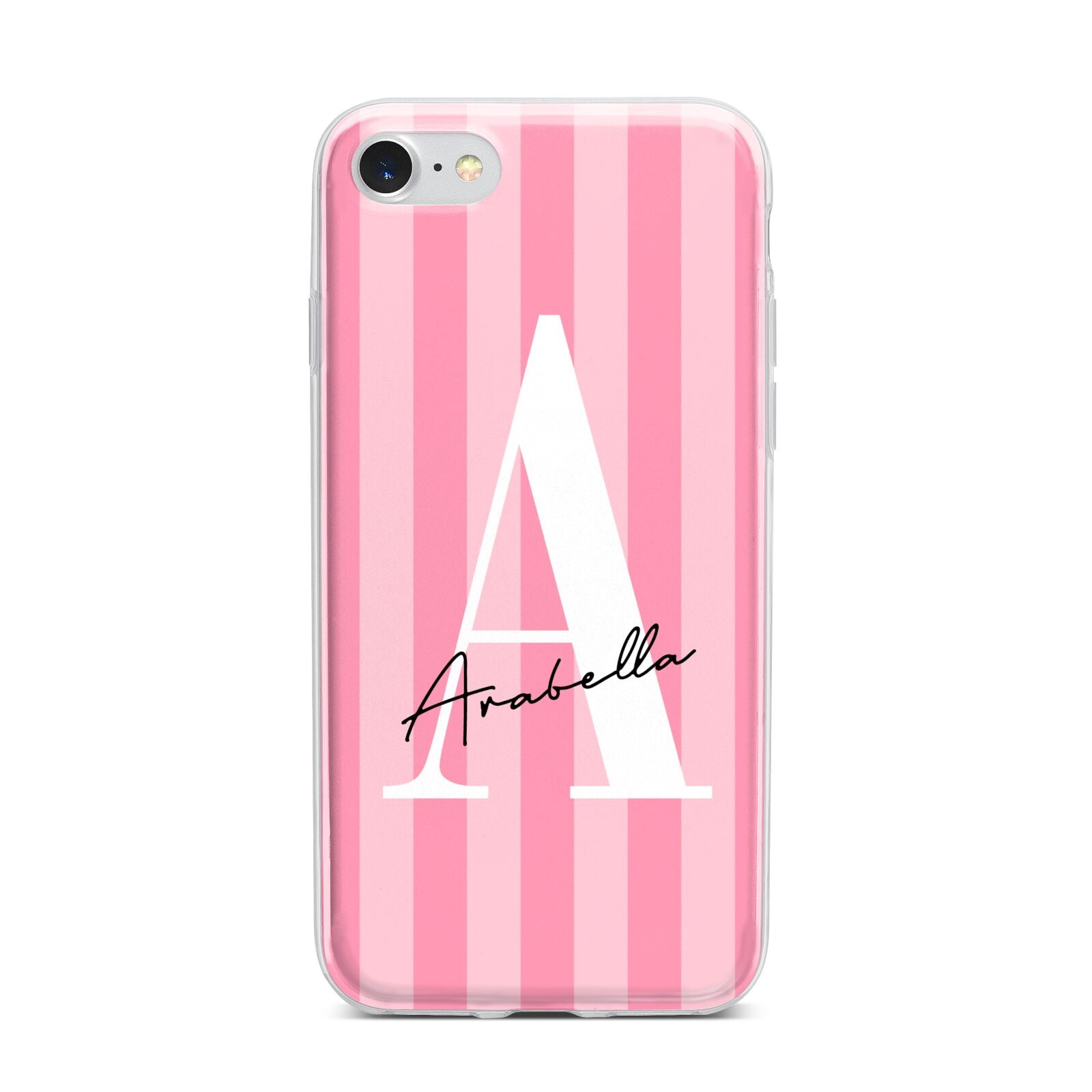 Personalised Pink Stripes Initial iPhone 7 Bumper Case on Silver iPhone