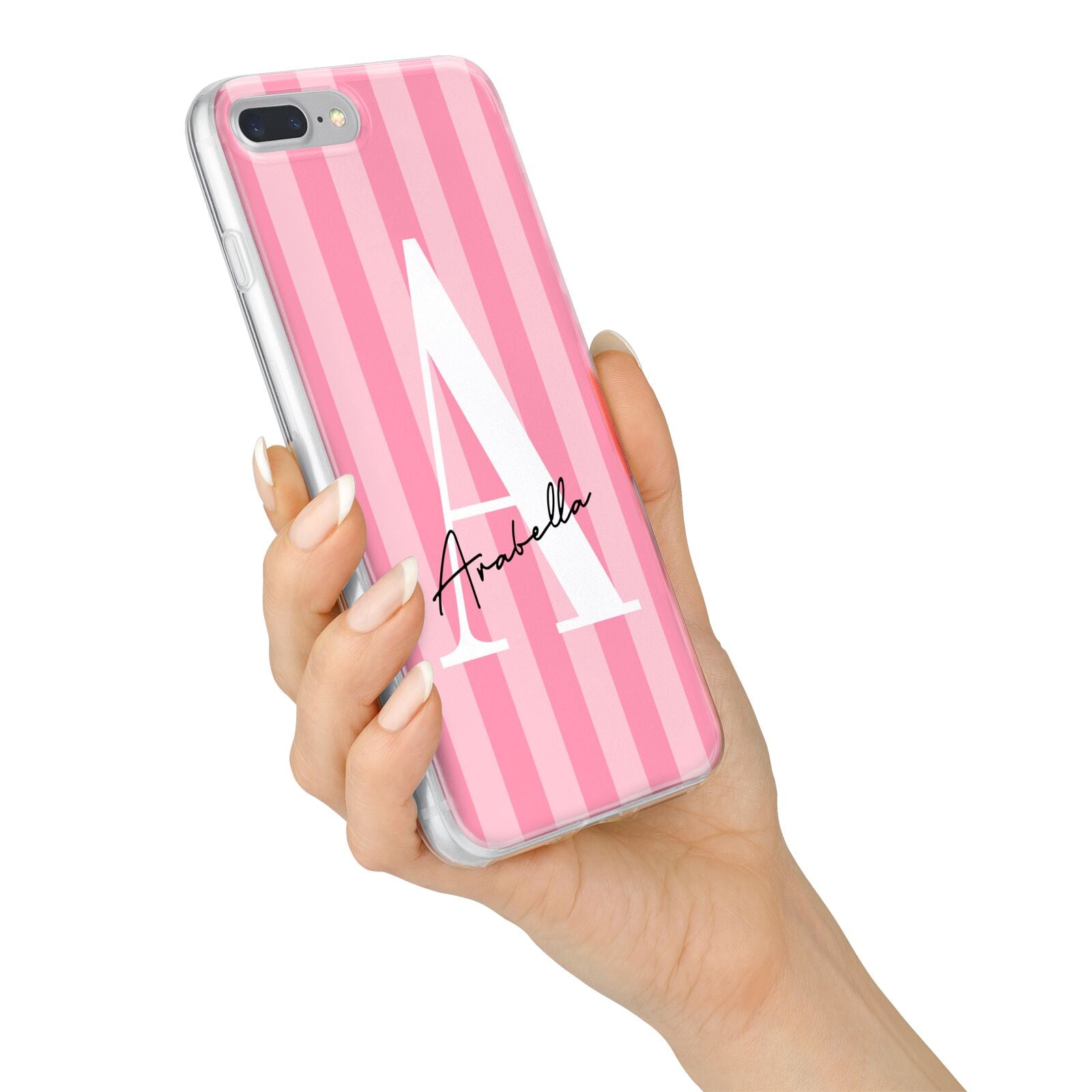 Personalised Pink Stripes Initial iPhone 7 Plus Bumper Case on Silver iPhone Alternative Image