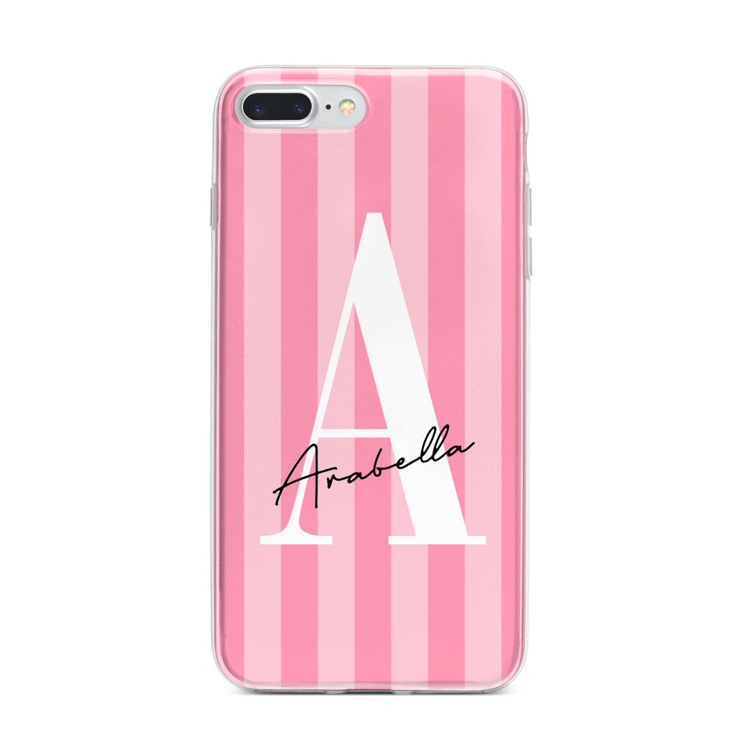 Personalised Pink Stripes Initial iPhone 7 Plus Bumper Case on Silver iPhone