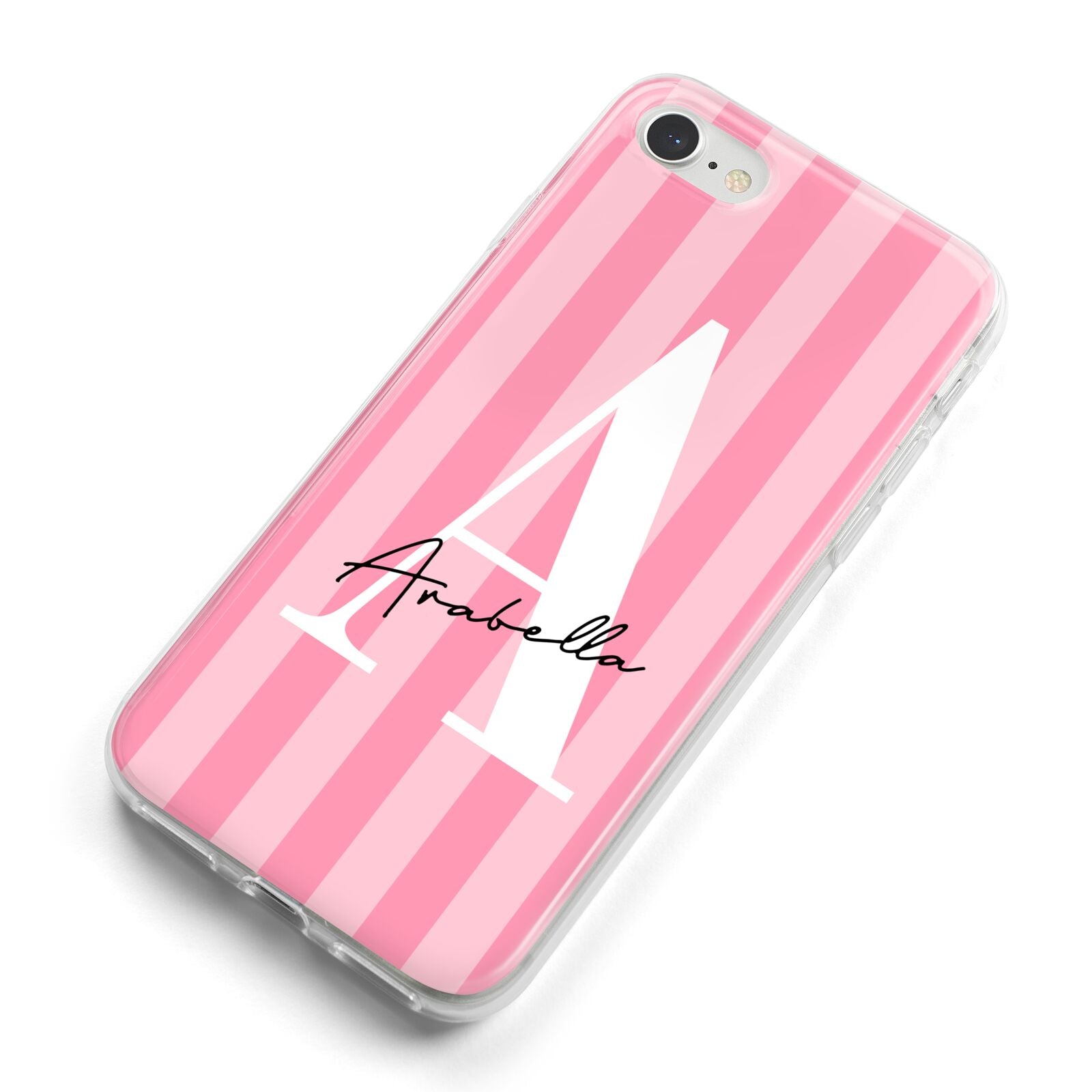 Personalised Pink Stripes Initial iPhone 8 Bumper Case on Silver iPhone Alternative Image