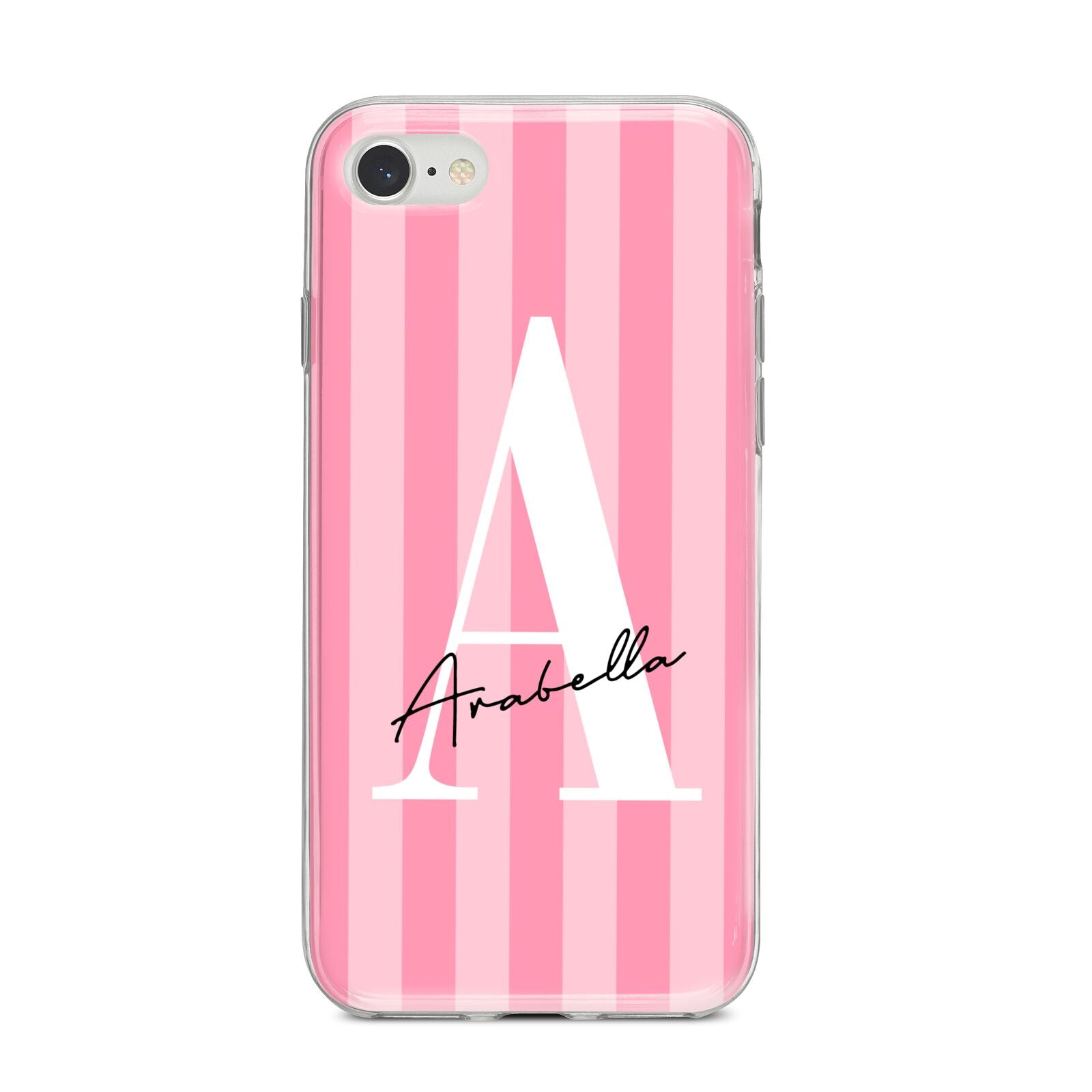 Personalised Pink Stripes Initial iPhone 8 Bumper Case on Silver iPhone
