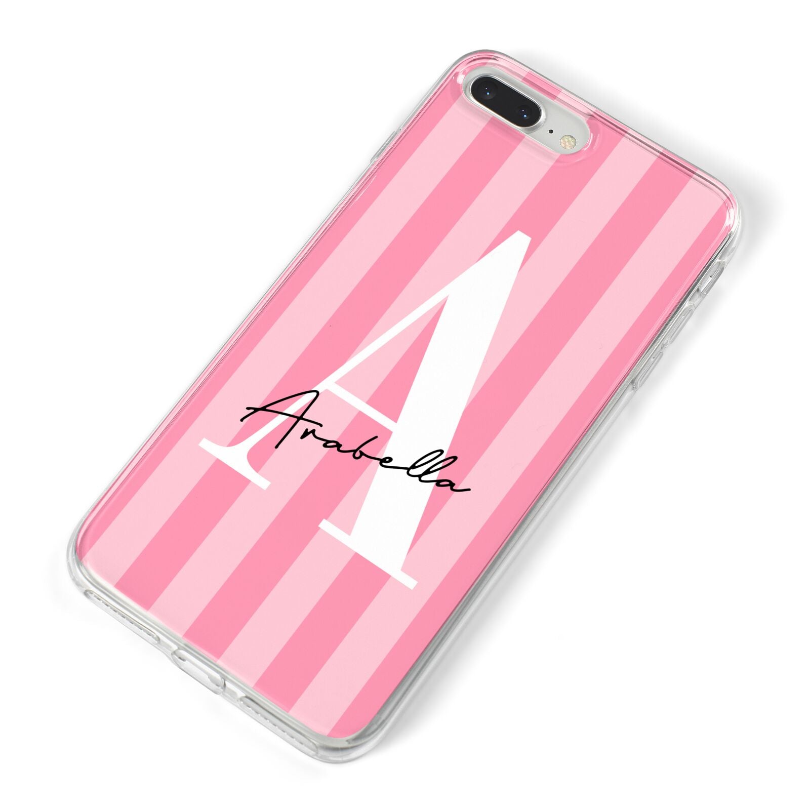 Personalised Pink Stripes Initial iPhone 8 Plus Bumper Case on Silver iPhone Alternative Image