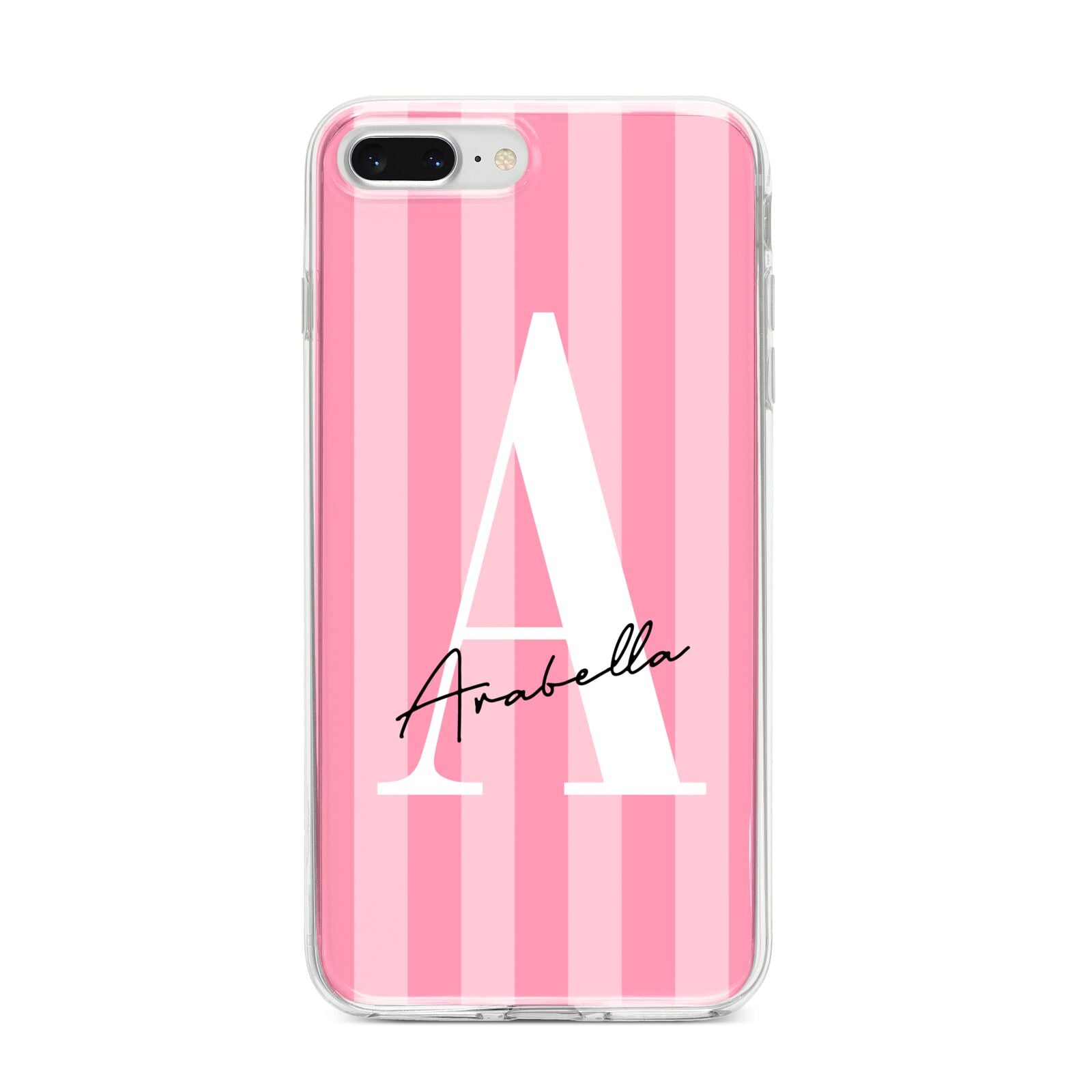 Personalised Pink Stripes Initial iPhone 8 Plus Bumper Case on Silver iPhone