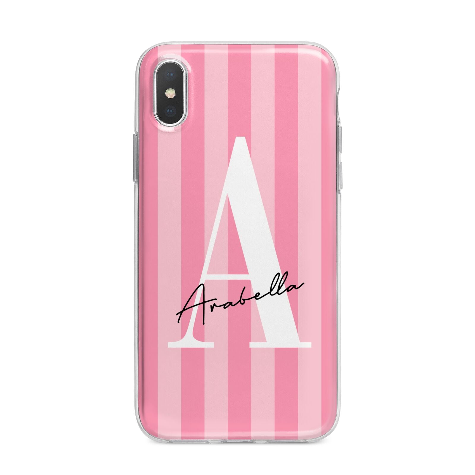 Personalised Pink Stripes Initial iPhone X Bumper Case on Silver iPhone Alternative Image 1