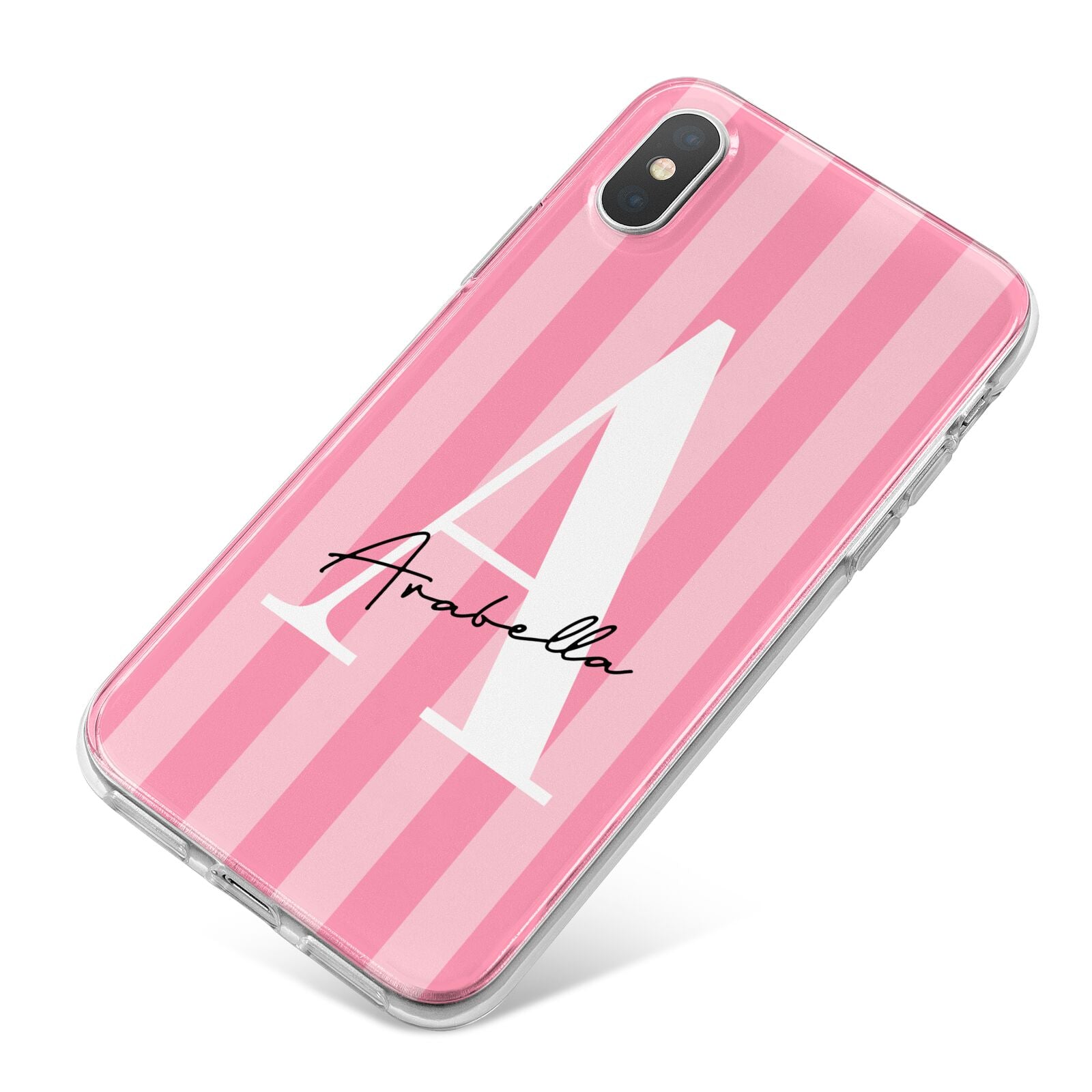Personalised Pink Stripes Initial iPhone X Bumper Case on Silver iPhone