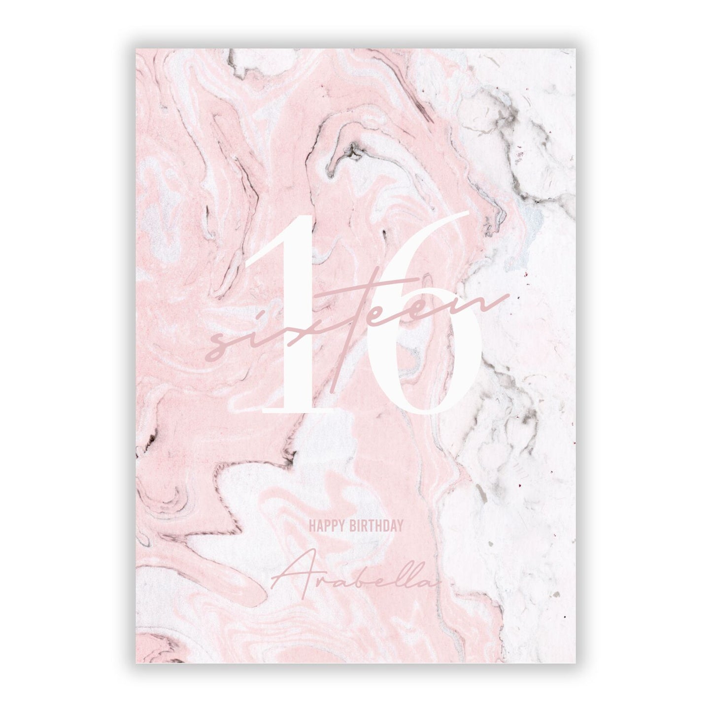 Personalised Pink Swirl Marble Birthday A5 Flat Greetings Card