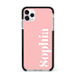 Personalised Pink Text Apple iPhone 11 Pro Max in Silver with Black Impact Case