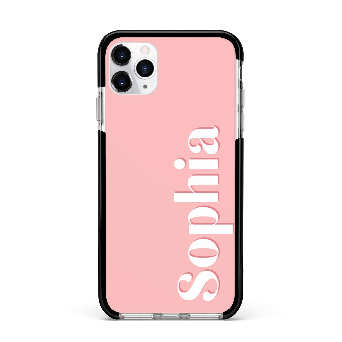 Personalised Pink Text Apple iPhone 11 Pro Max in Silver with Black Impact Case