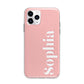 Personalised Pink Text Apple iPhone 11 Pro Max in Silver with Bumper Case