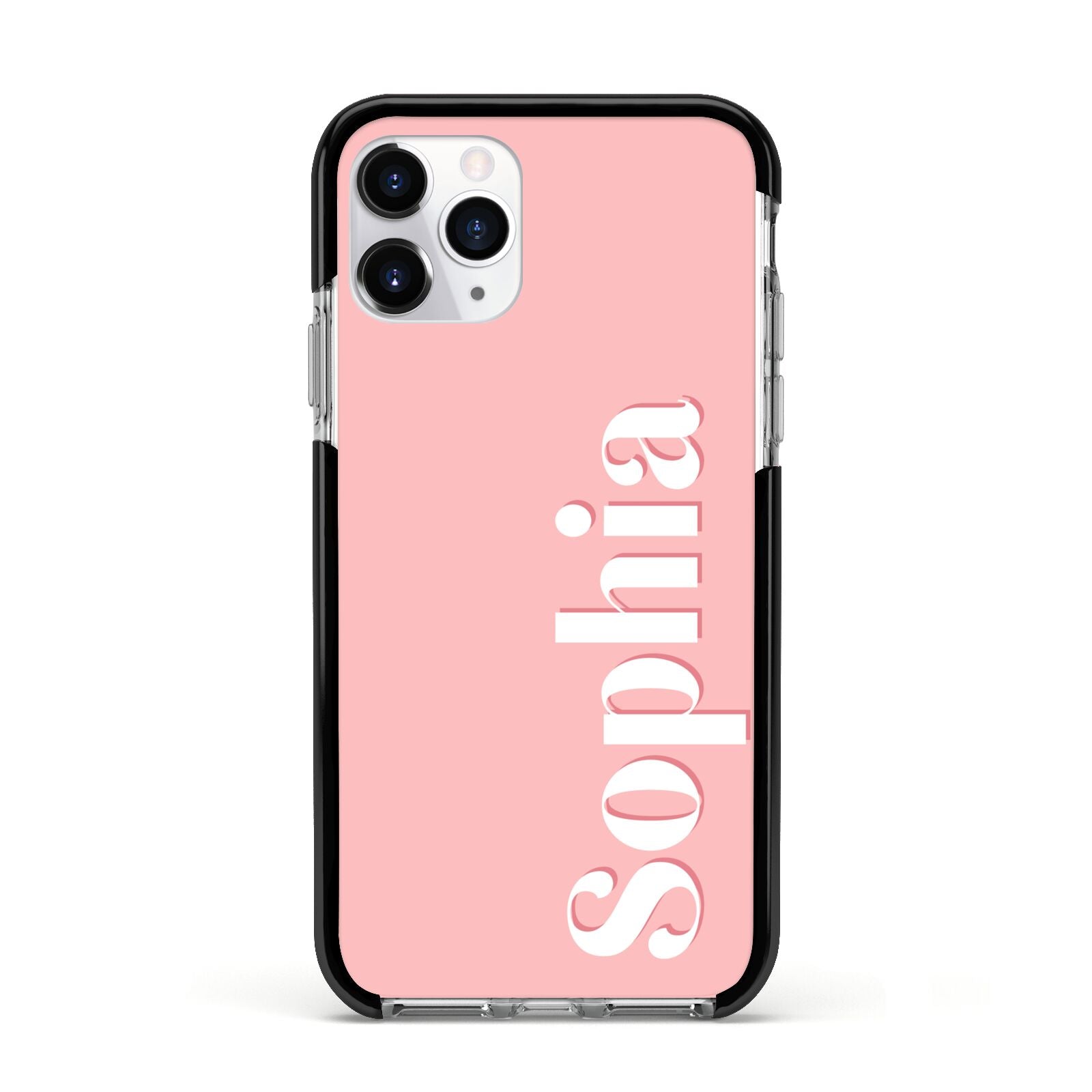Personalised Pink Text Apple iPhone 11 Pro in Silver with Black Impact Case