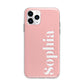 Personalised Pink Text Apple iPhone 11 Pro in Silver with Bumper Case
