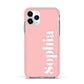 Personalised Pink Text Apple iPhone 11 Pro in Silver with Pink Impact Case