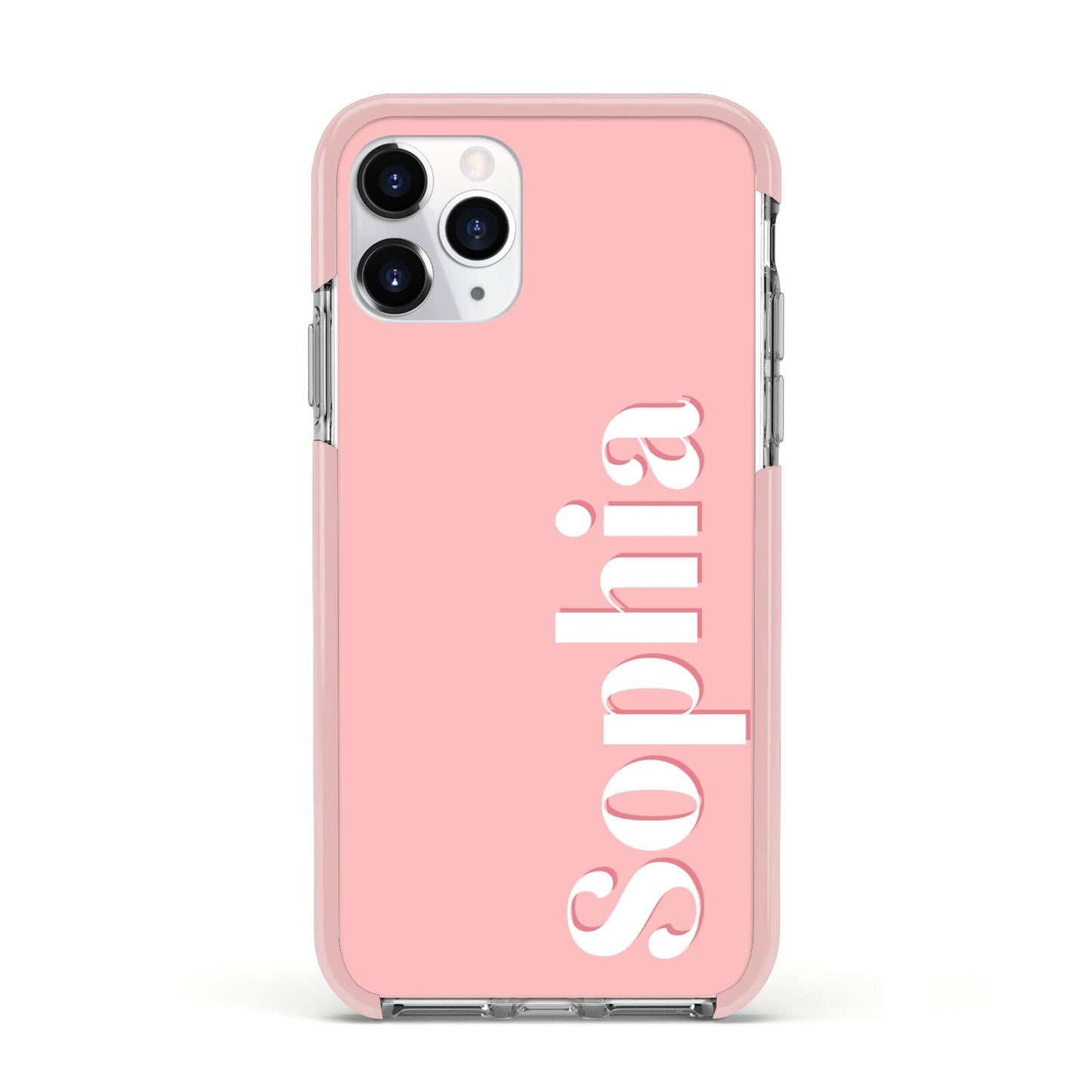 Personalised Pink Text Apple iPhone 11 Pro in Silver with Pink Impact Case