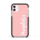 Personalised Pink Text Apple iPhone 11 in White with Black Impact Case