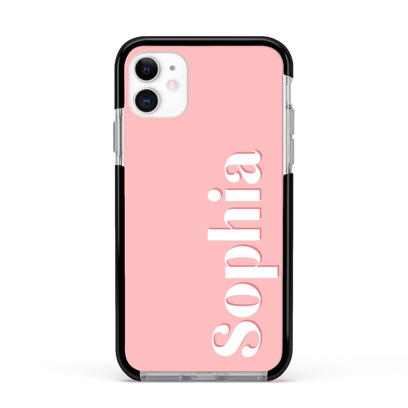 Personalised Pink Text Apple iPhone 11 in White with Black Impact Case