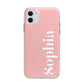 Personalised Pink Text Apple iPhone 11 in White with Bumper Case