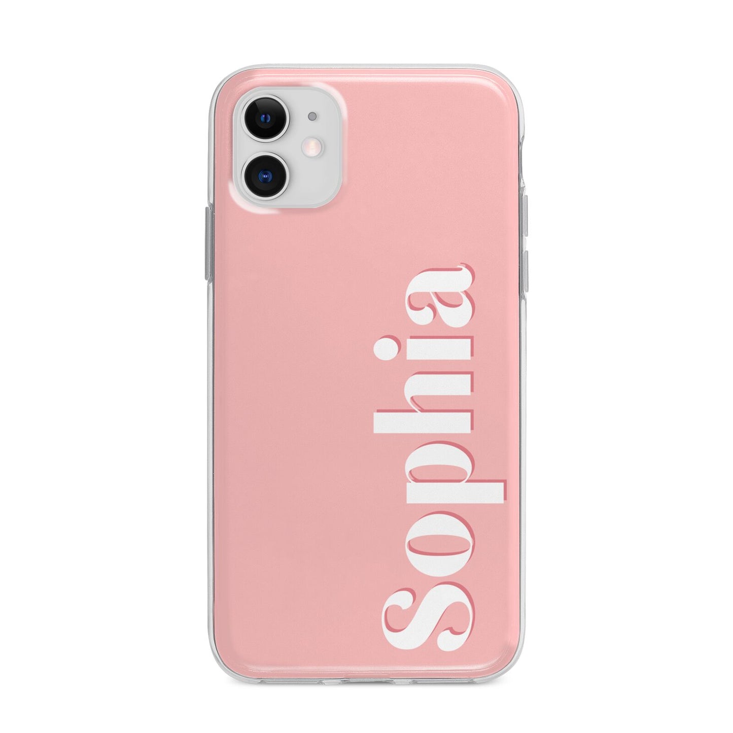 Personalised Pink Text Apple iPhone 11 in White with Bumper Case
