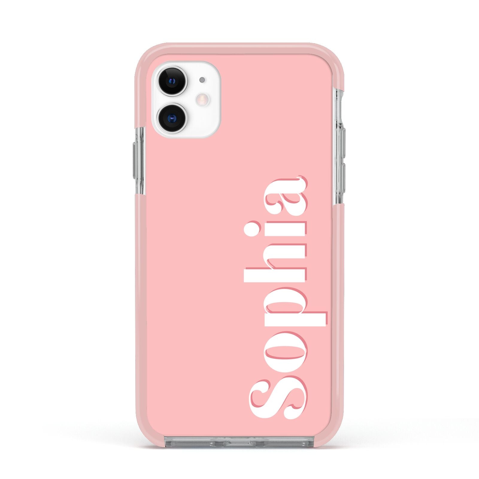 Personalised Pink Text Apple iPhone 11 in White with Pink Impact Case