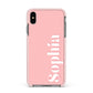 Personalised Pink Text Apple iPhone Xs Max Impact Case Pink Edge on Black Phone
