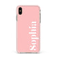 Personalised Pink Text Apple iPhone Xs Max Impact Case Pink Edge on Gold Phone