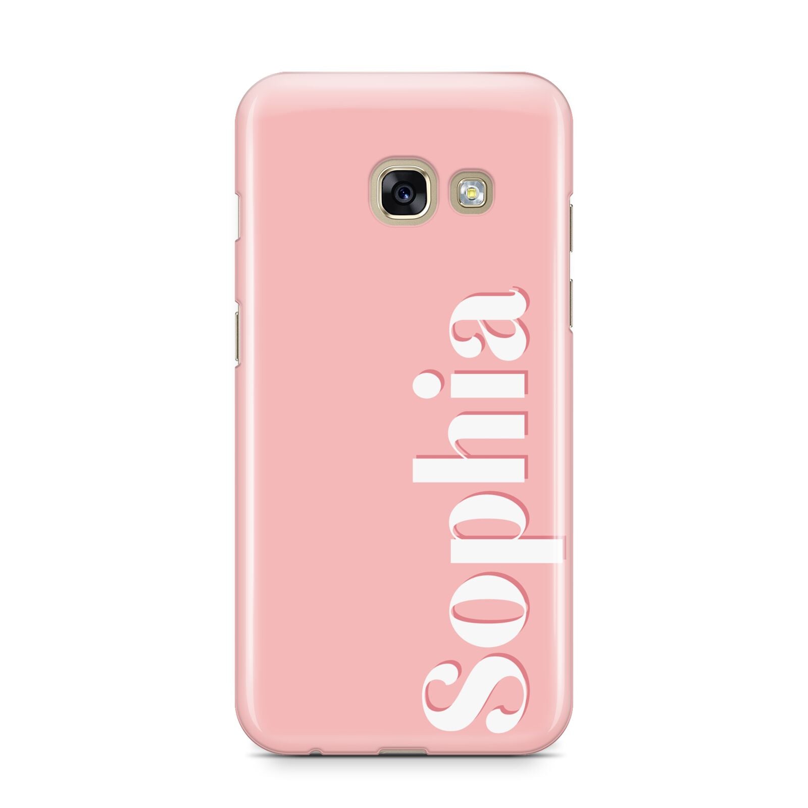 Personalised Pink Text Samsung Galaxy A3 2017 Case on gold phone