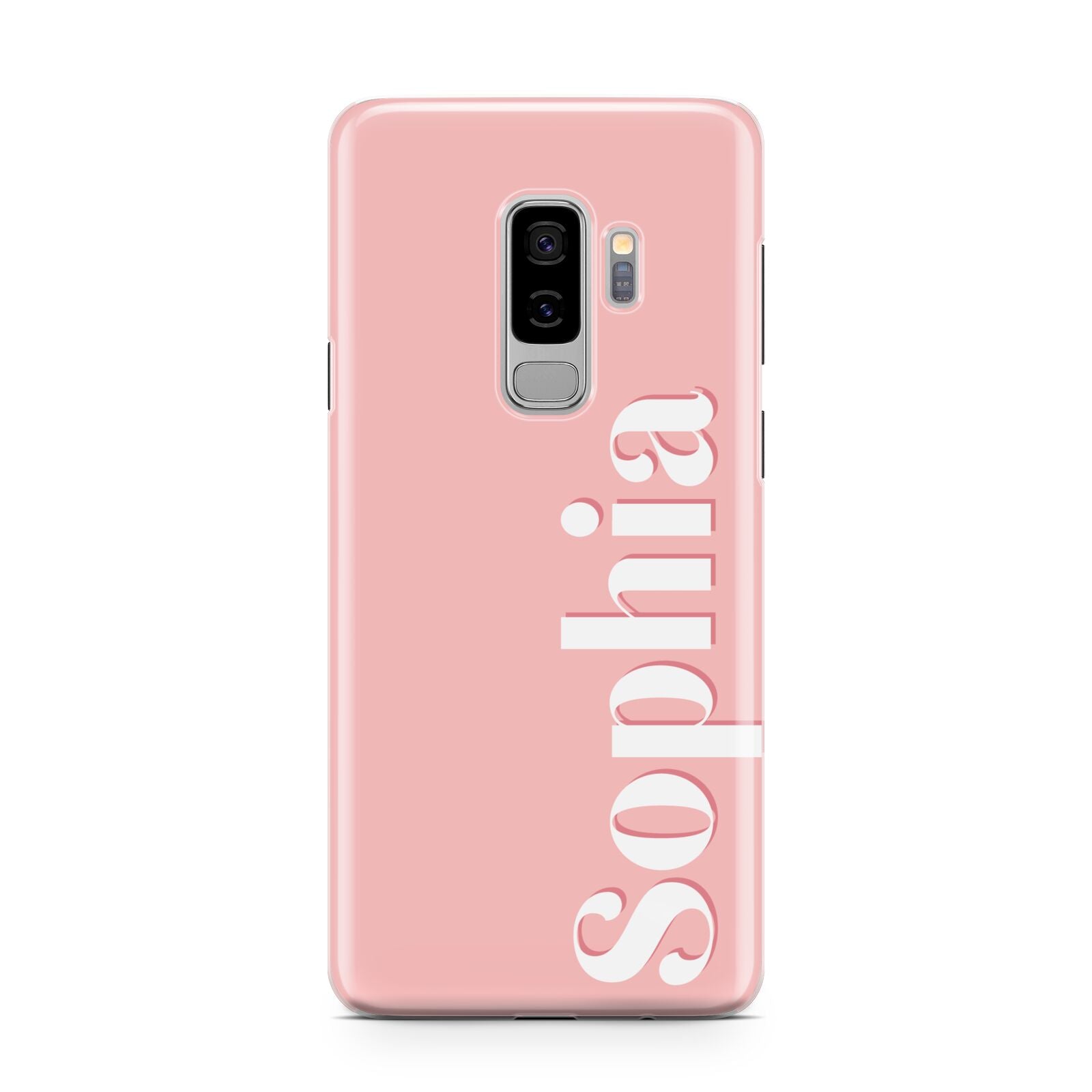 Personalised Pink Text Samsung Galaxy S9 Plus Case on Silver phone