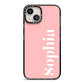 Personalised Pink Text iPhone 13 Black Impact Case on Silver phone