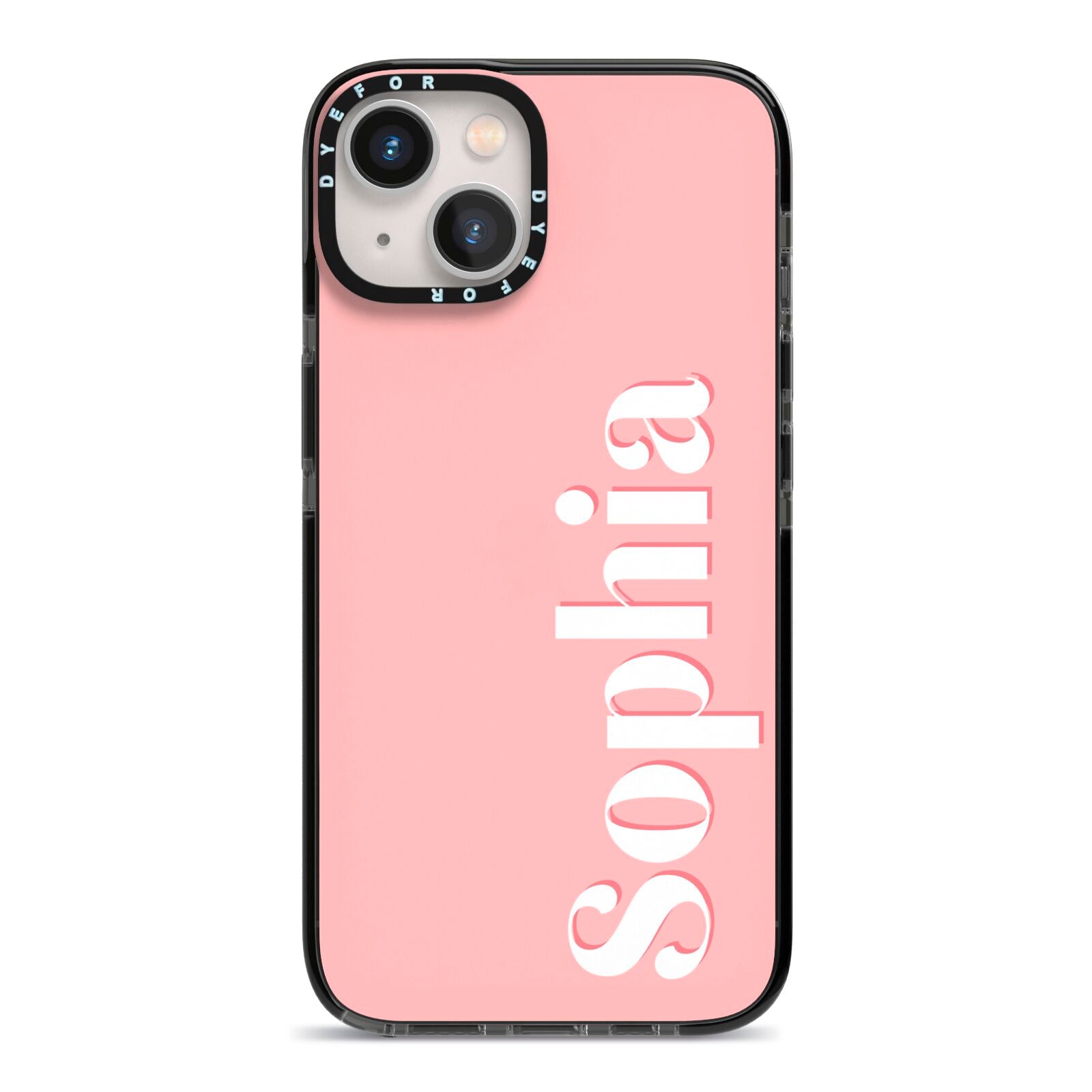 Personalised Pink Text iPhone 13 Black Impact Case on Silver phone