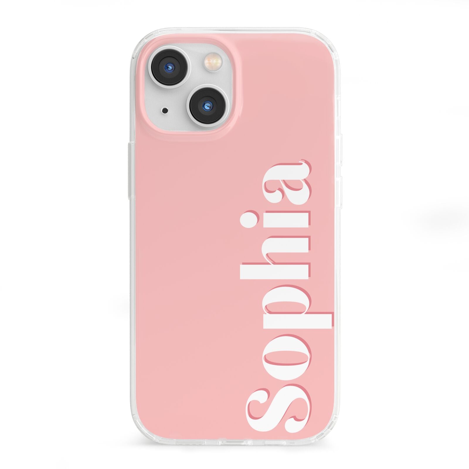 Personalised Pink Text iPhone 13 Mini Clear Bumper Case