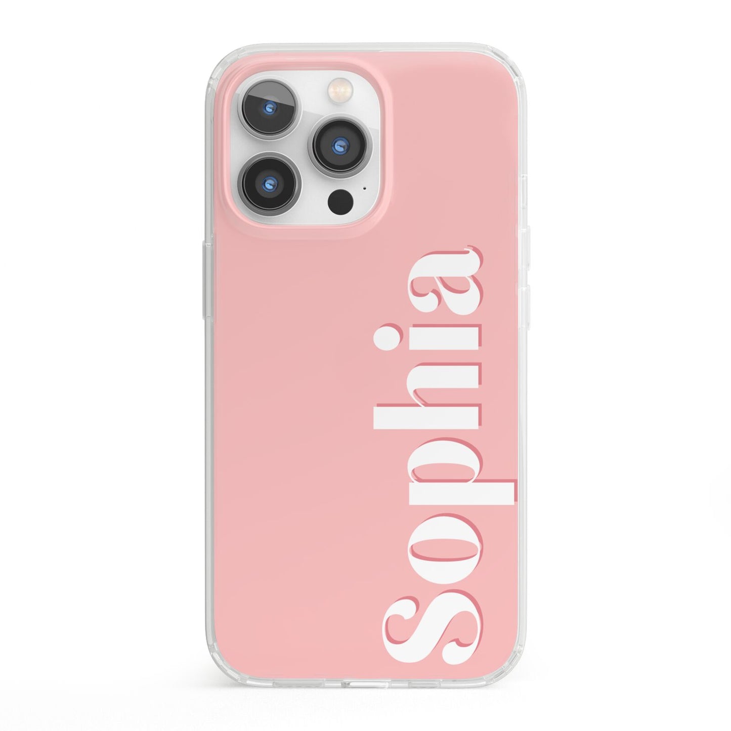 Personalised Pink Text iPhone 13 Pro Clear Bumper Case