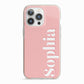 Personalised Pink Text iPhone 13 Pro TPU Impact Case with Pink Edges