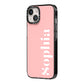 Personalised Pink Text iPhone 14 Black Impact Case Side Angle on Silver phone